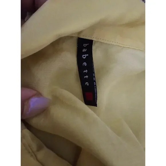 Babette Vintage Yellow Longsleeve Blouse Top with Tie Front Collar, Sz M - Picture 13 of 14